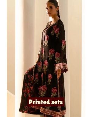 ETHNC Pakistani clothes Elegant Black Floral-Print Women's Dress